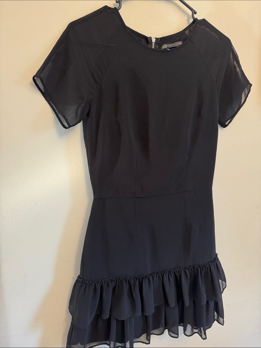 Armani Exchange Black Short-Sleeve Ruffle Hem Dress